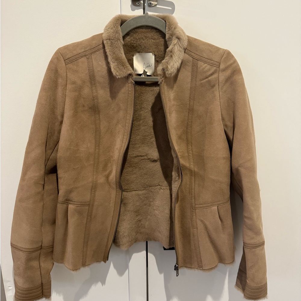 New Joie Suede Tan Shearling Jacket - size small